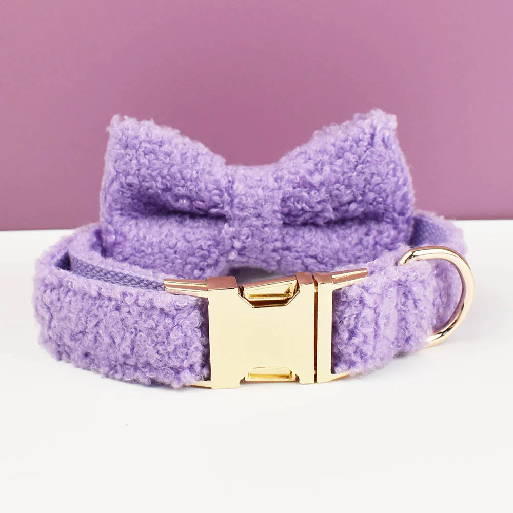 Lavender PlushPooch Collar + Bow + Leash Set