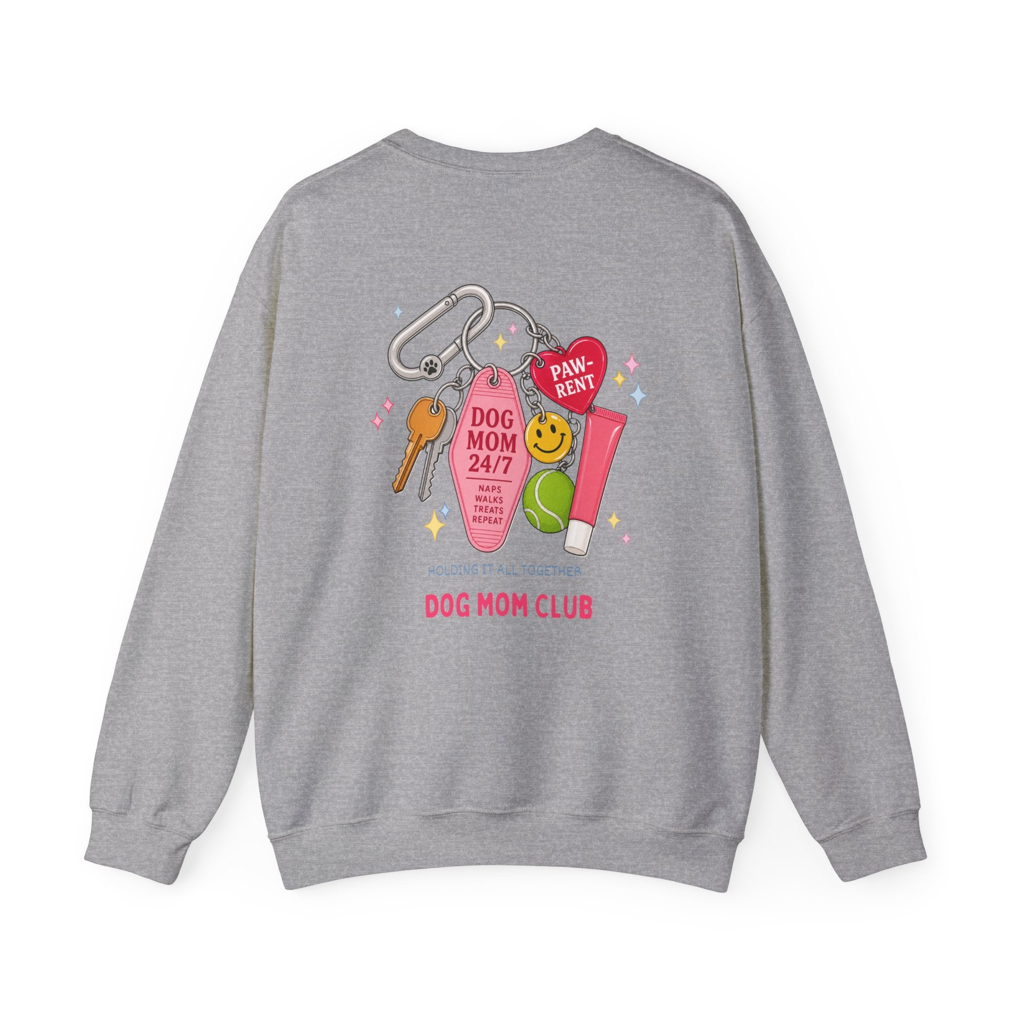 Dog Mom Club Crewneck Sweatshirt — 'Dog Mom 24/7' Keychain Graphic