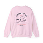 Corner Coffee Puppy Crewneck Sweatshirt — Cute Café Logo Pullover