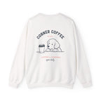 Corner Coffee Puppy Crewneck Sweatshirt — Cute Café Logo Pullover