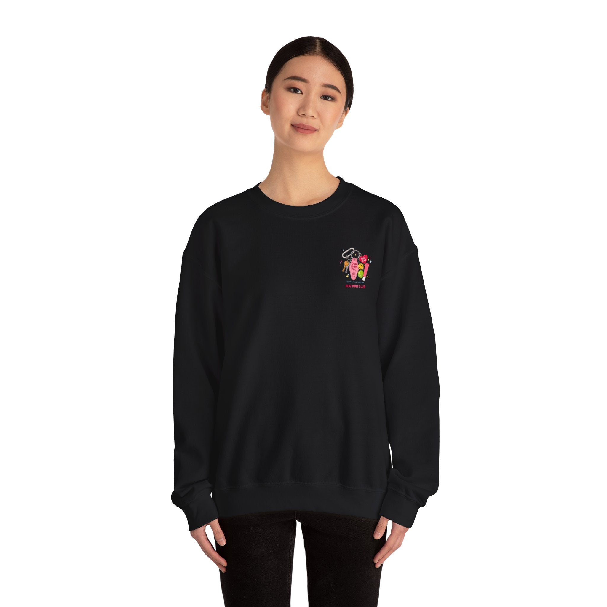Dog Mom Club Crewneck Sweatshirt — 'Dog Mom 24/7' Keychain Graphic