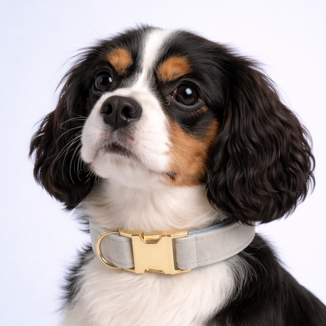 Sky Velvet Collar & Leash