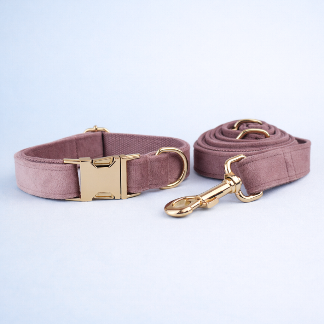 Mauve Velvet Collar & Leash