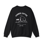 Corner Coffee Puppy Crewneck Sweatshirt — Cute Café Logo Pullover