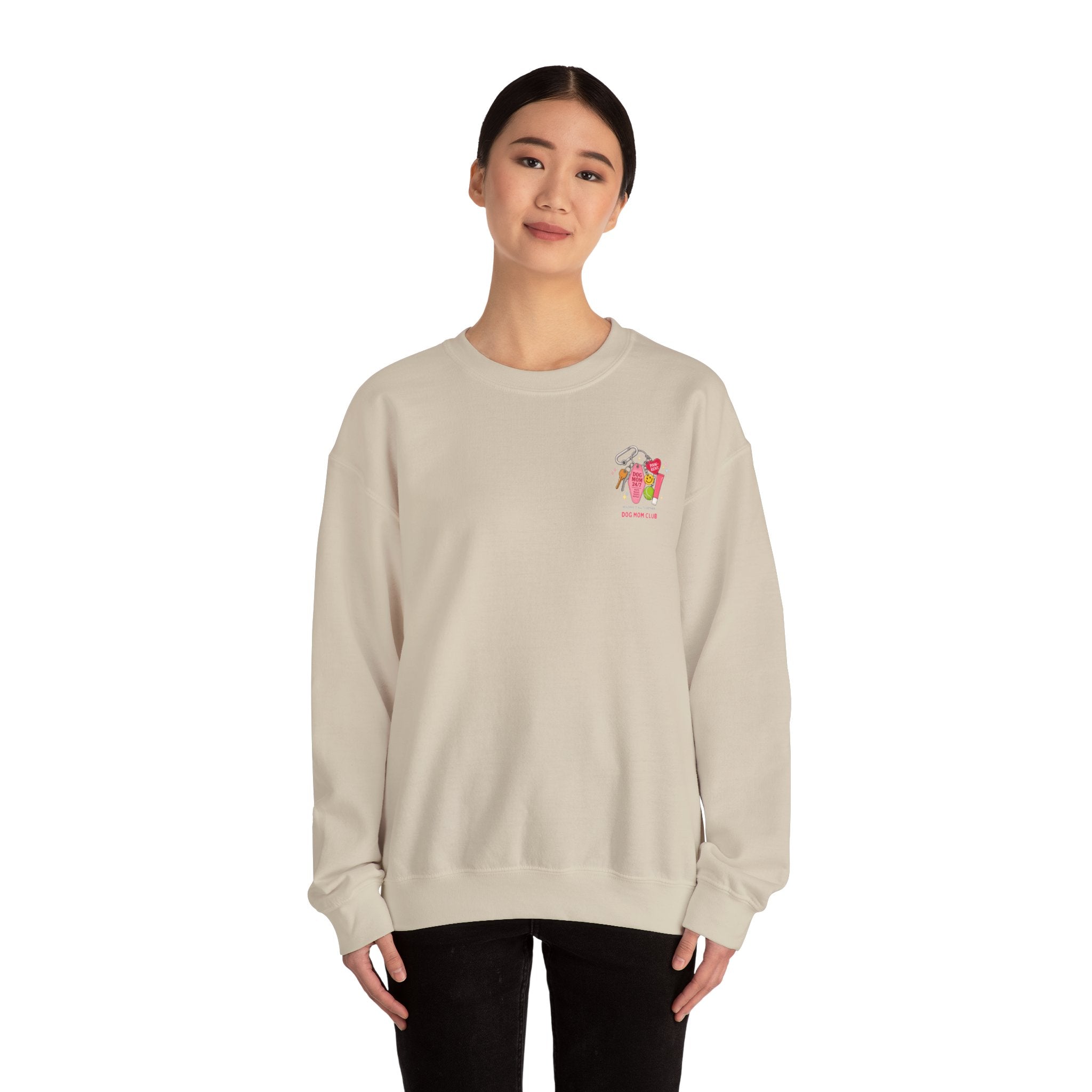 Dog Mom Club Crewneck Sweatshirt — 'Dog Mom 24/7' Keychain Graphic