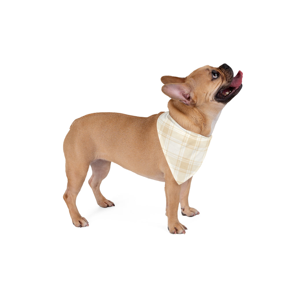 Beige Plaid Pet Bandana — Neutral Plaid Dog & Cat Scarf