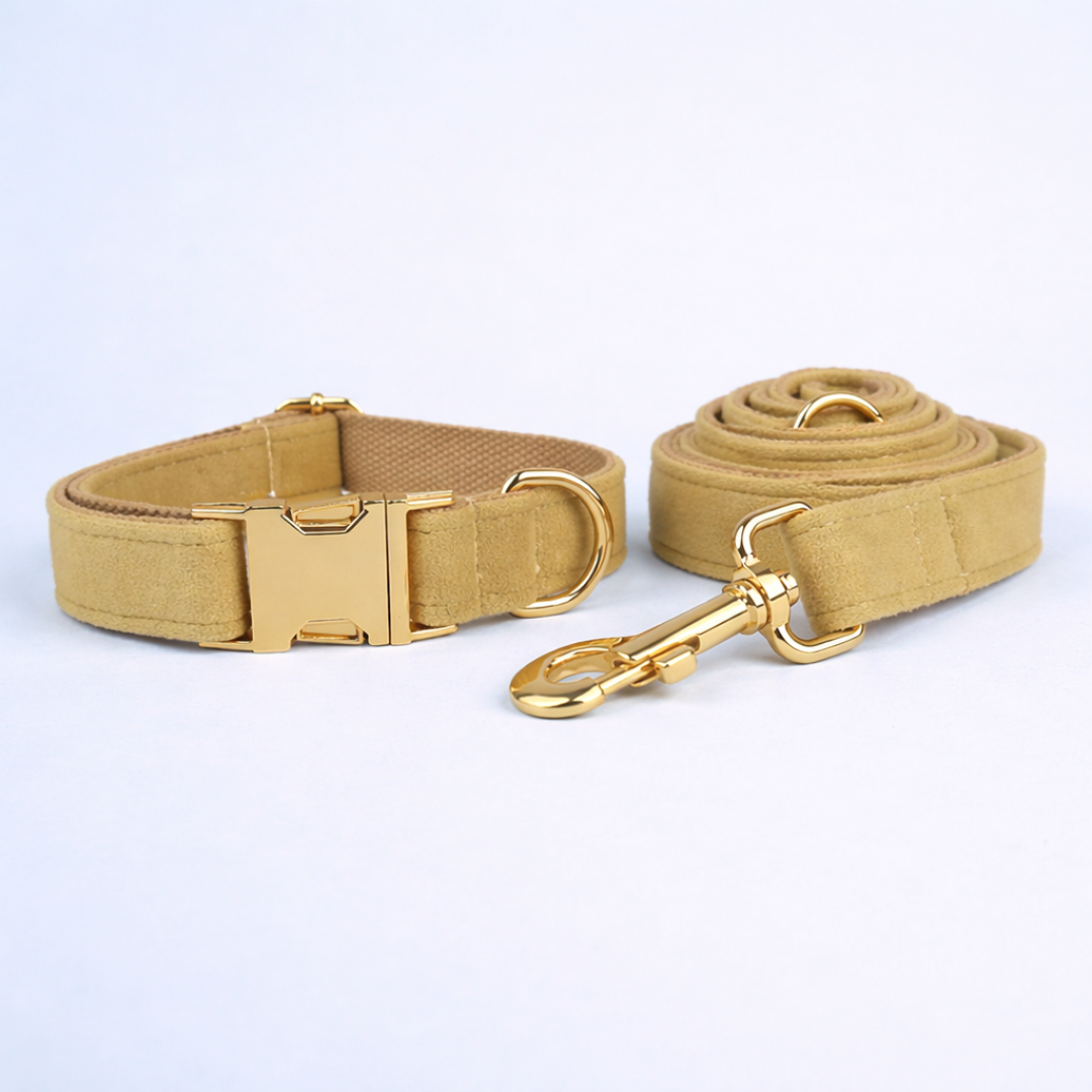 Nude Velvet Collar & Leash