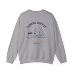 Corner Coffee Puppy Crewneck Sweatshirt — Cute Café Logo Pullover