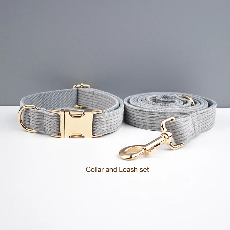 Light Grey Corduroy Collar & Leash