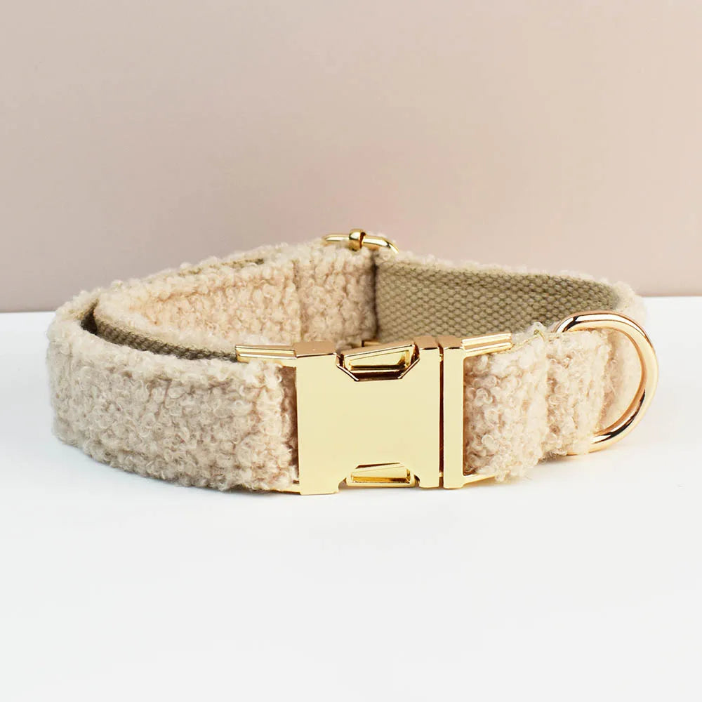 Warm Sand  PlushPooch Collar + Bow +  Leash Set