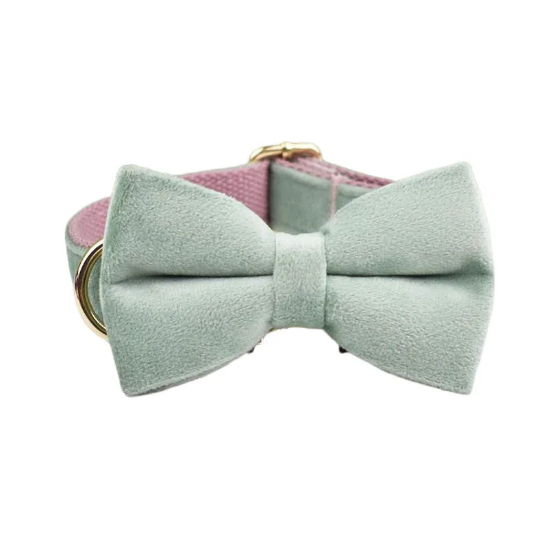 Mint Green with Red Base Velvet Collar & Leash