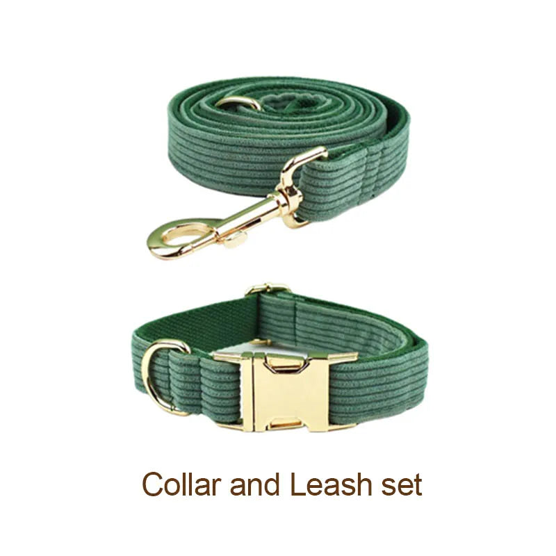 Dark Green Corduroy Collar & Leash