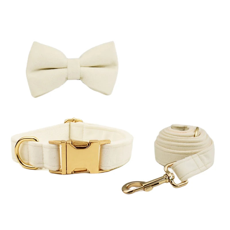 Milky White Velvet Collar & Leash