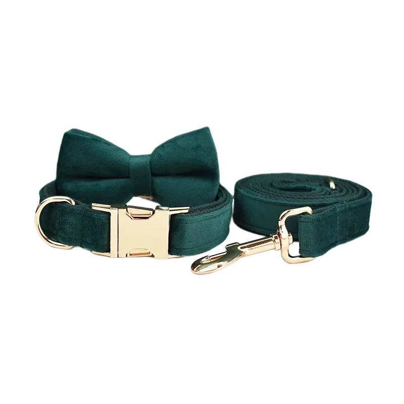 Green Velvet Collar & Leash