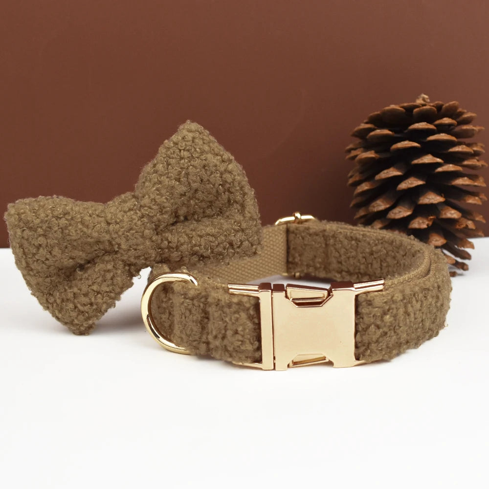 Teddy Brown PlushPooch Collar + Bow +  Leash Set