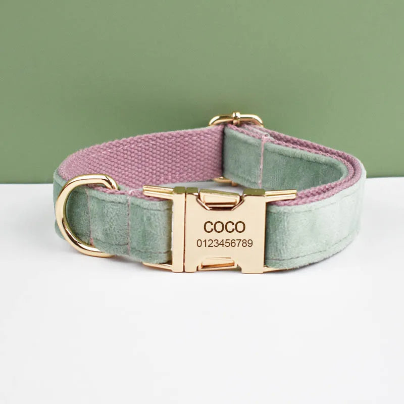Mint Green with Red Base Velvet Collar & Leash