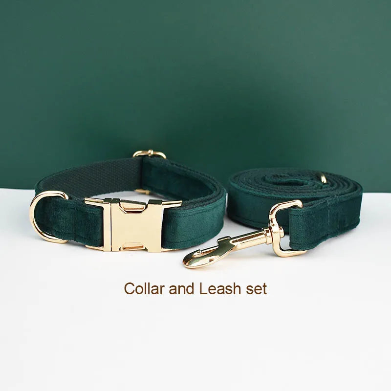 Green Velvet Collar & Leash