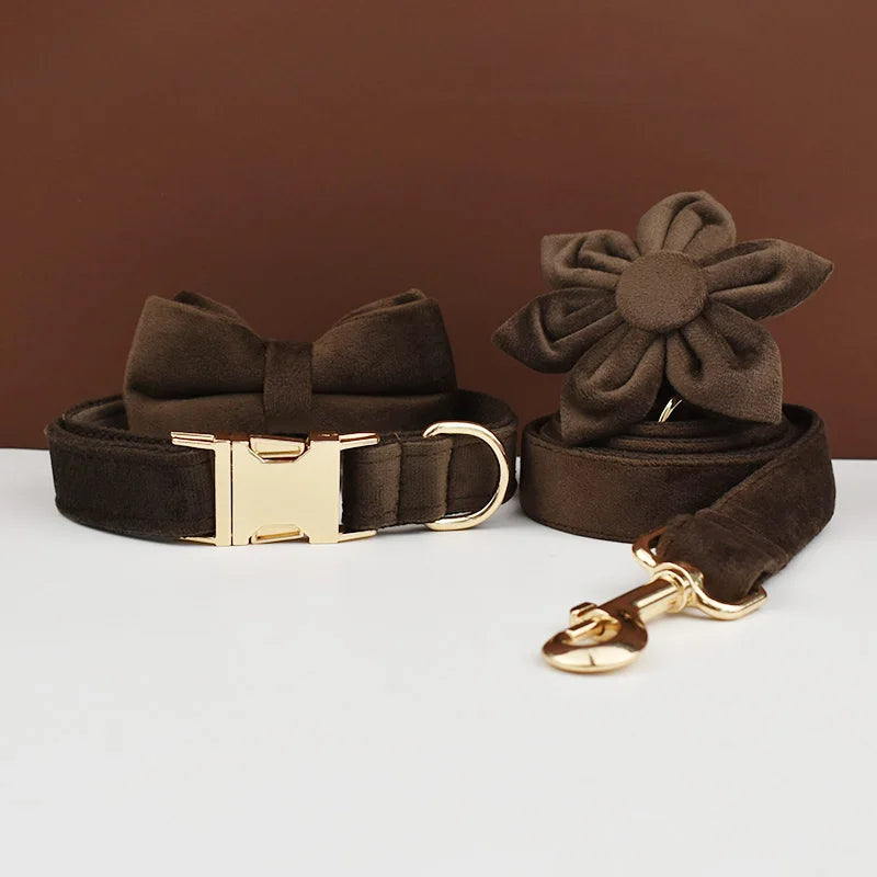 Chocolate Velvet Collar & Leash