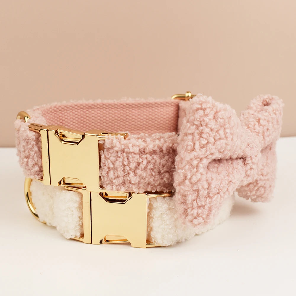 Blush   PlushPooch Collar + Bow +  Leash Set