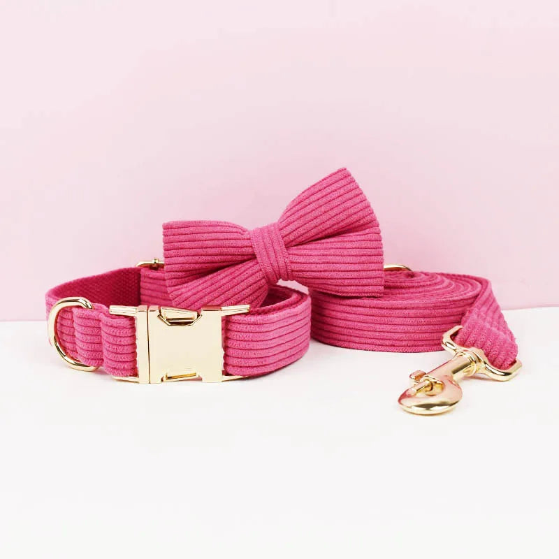 Hot Rose Corduroy Collar & Leash