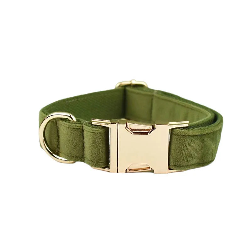 Army Green Velvet Collar & Leash