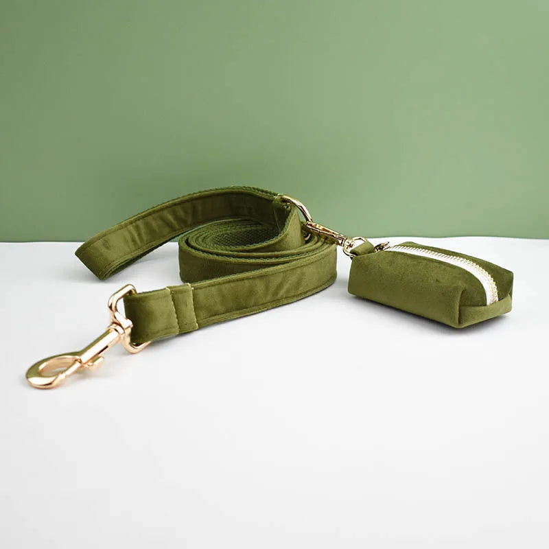 Army Green Velvet Collar & Leash