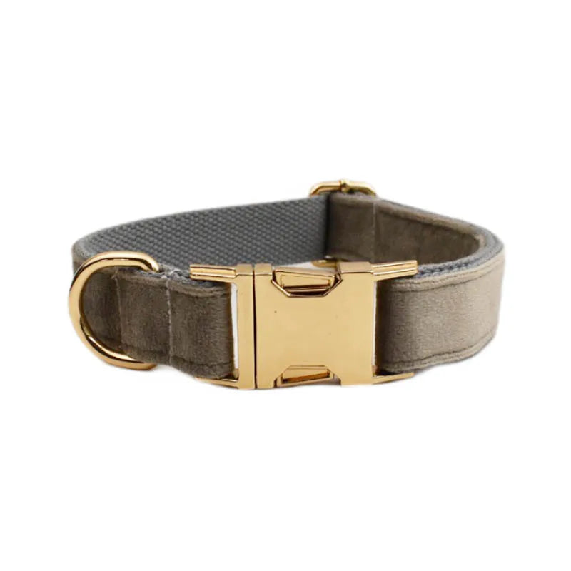 Grey Velvet Collar & Leash