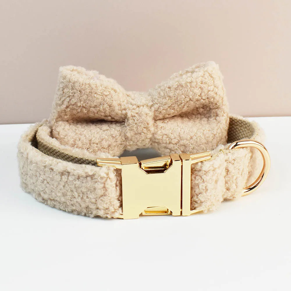 Warm Sand  PlushPooch Collar + Bow +  Leash Set