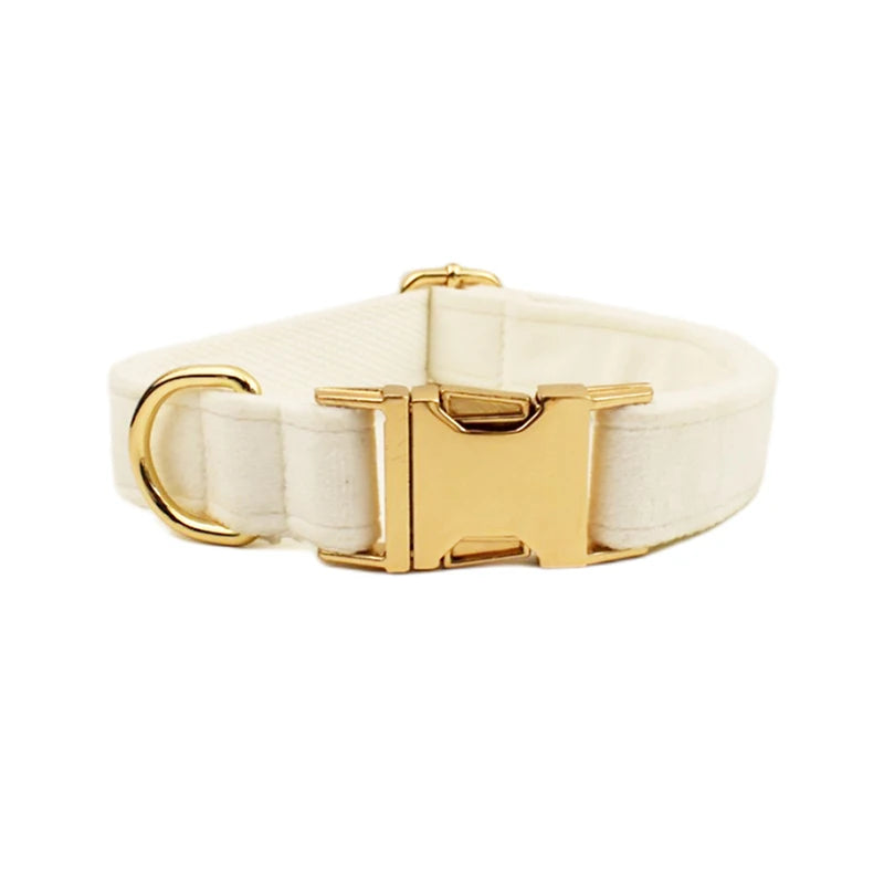 Milky White Velvet Collar & Leash