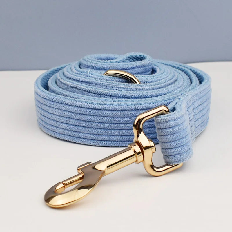 Blue Corduroy Dog Collar & Leash