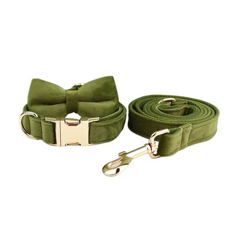 Army Green Velvet Collar & Leash