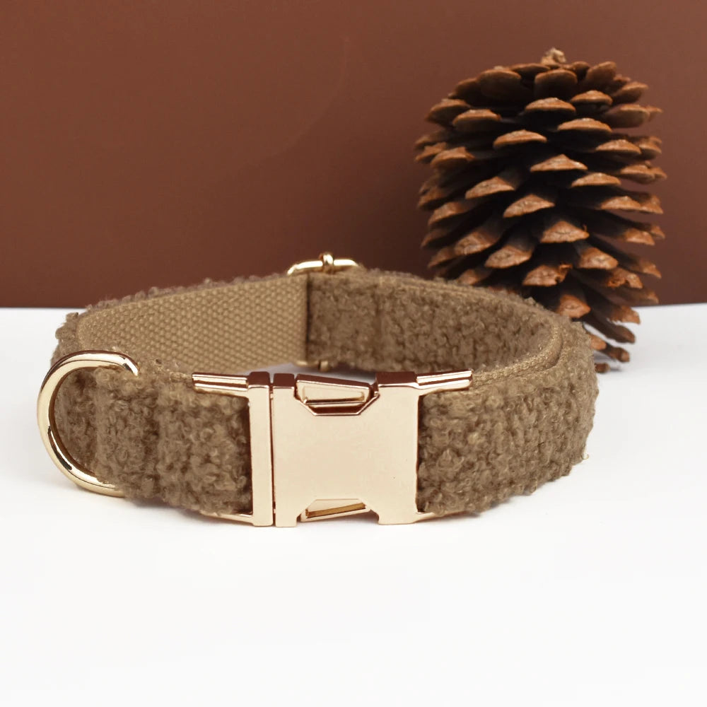 Teddy Brown PlushPooch Collar + Bow +  Leash Set