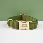 Army Green Velvet Collar & Leash