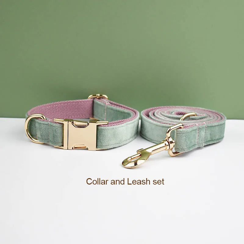 Mint Green with Red Base Velvet Collar & Leash