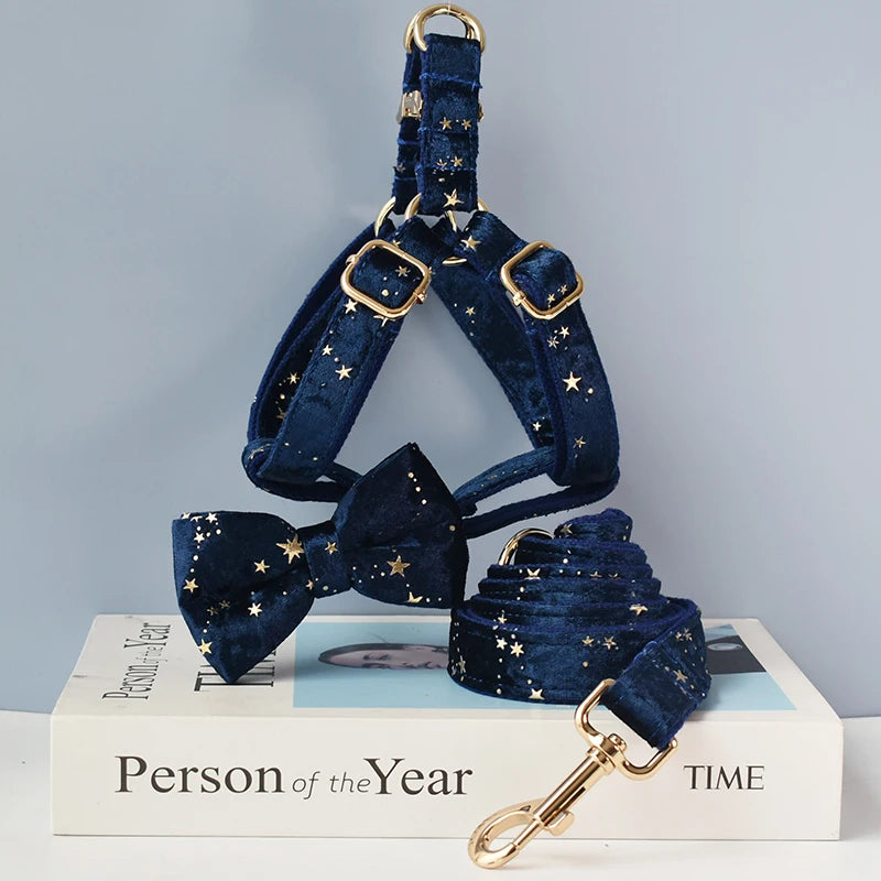 Midnight Blue Bow + Harness & Leash Set