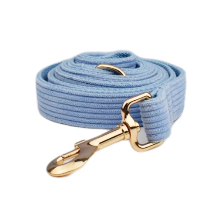 Blue Corduroy Dog Collar & Leash