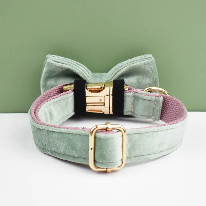 Mint Green with Red Base Velvet Collar & Leash