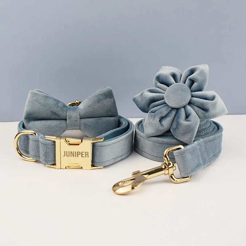 Nordic Blue Velvet Collar & Leash