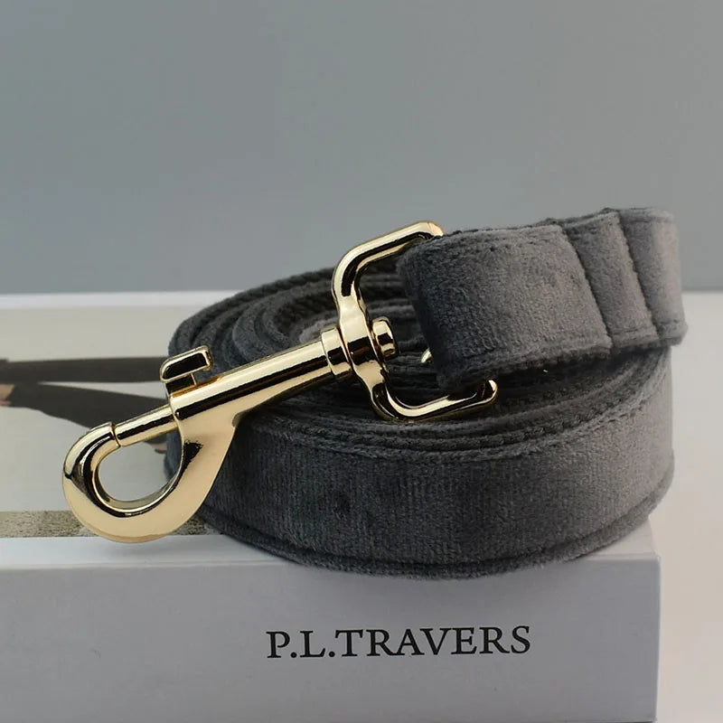 Dark Grey Velvet Collar & Leash