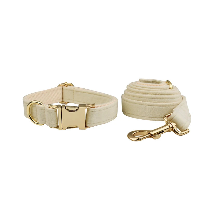 Milky White Velvet Collar & Leash