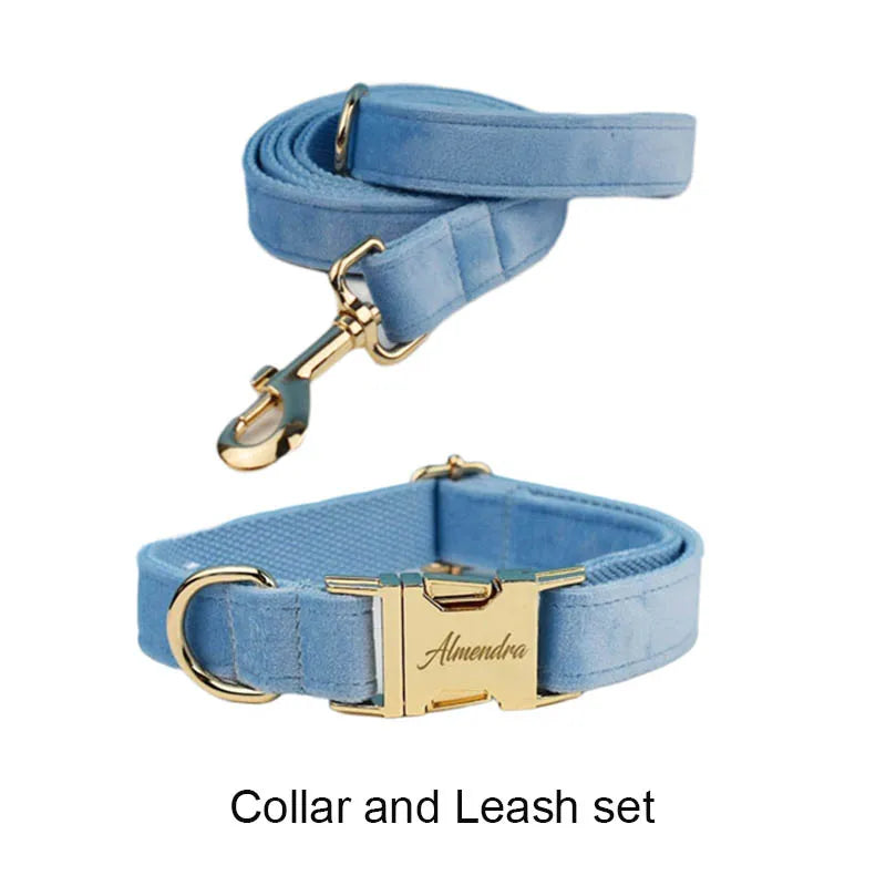 Teal Velvet Collar And Leash