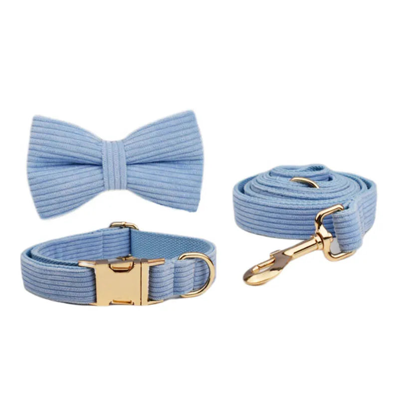 Blue Corduroy Dog Collar & Leash