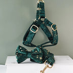 Emerald Gold Bow + Harness & Leash Set