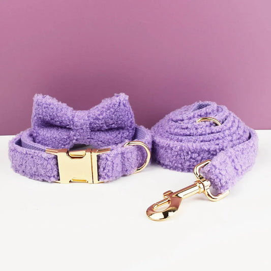 Lavender  PlushPooch Collar + Bow +  Leash Set