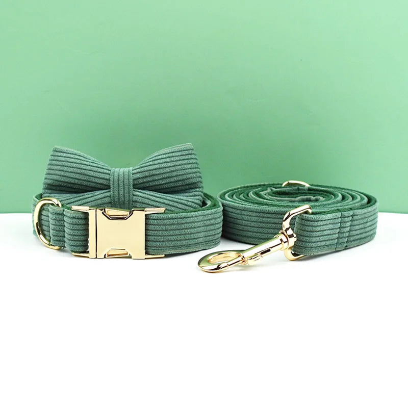 Dark Green Corduroy Collar & Leash