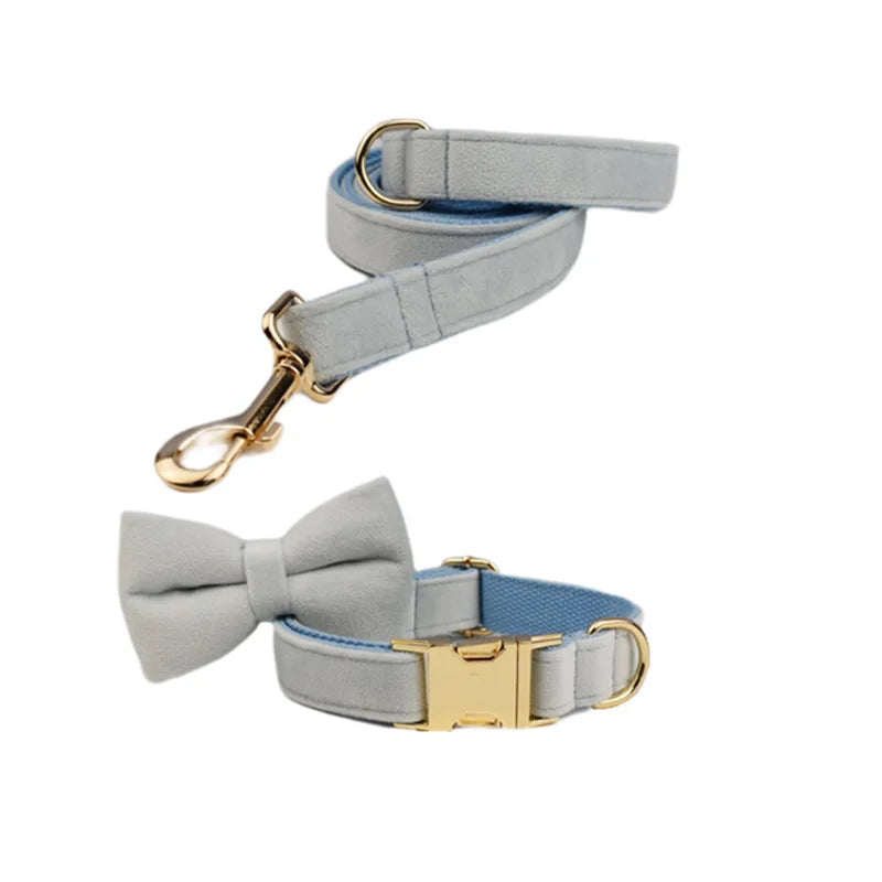 Sky Velvet Collar & Leash