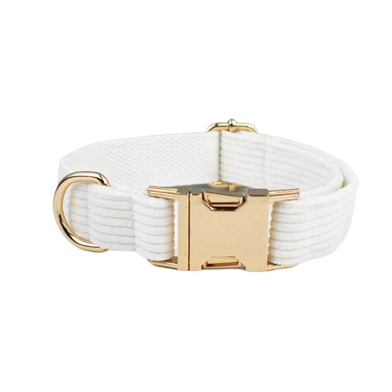 White Corduroy Collar And Leash