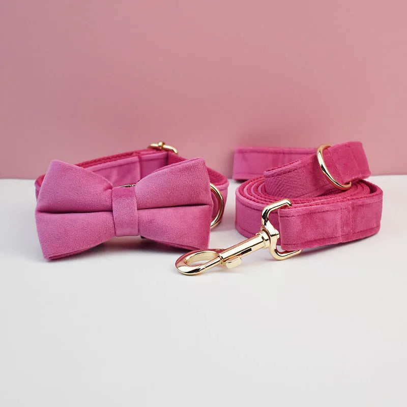Raspberry Pink Velvet Collar & Leash
