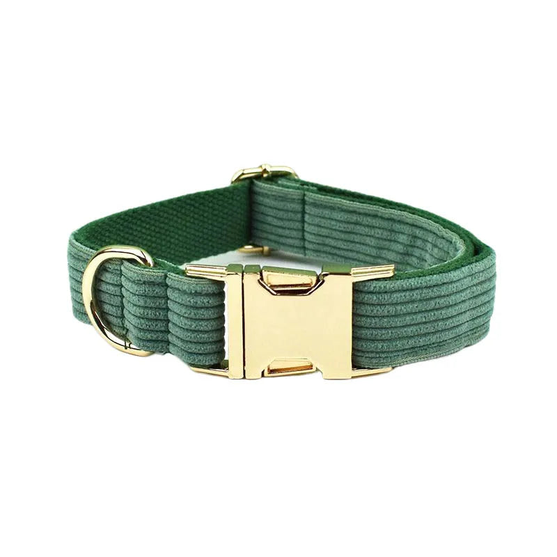 Dark Green Corduroy Collar & Leash