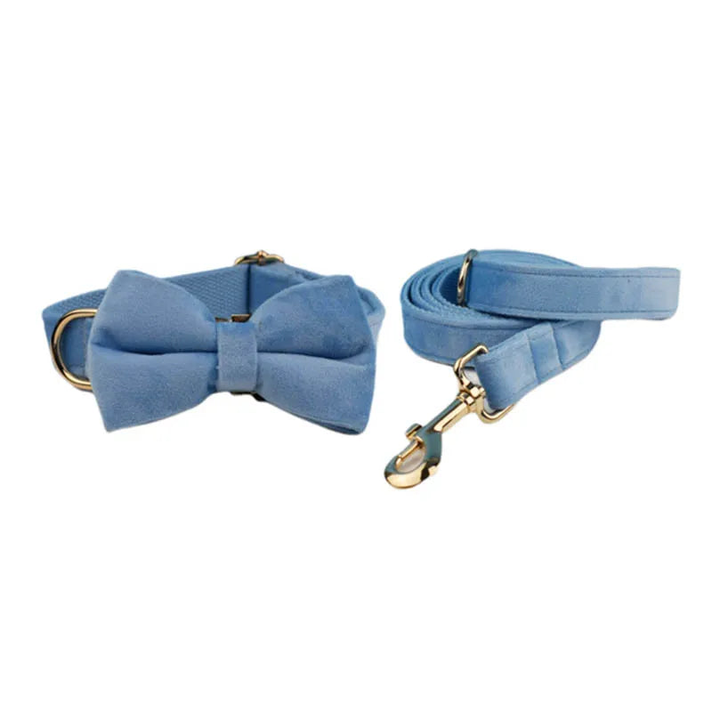 Teal Velvet Collar And Leash